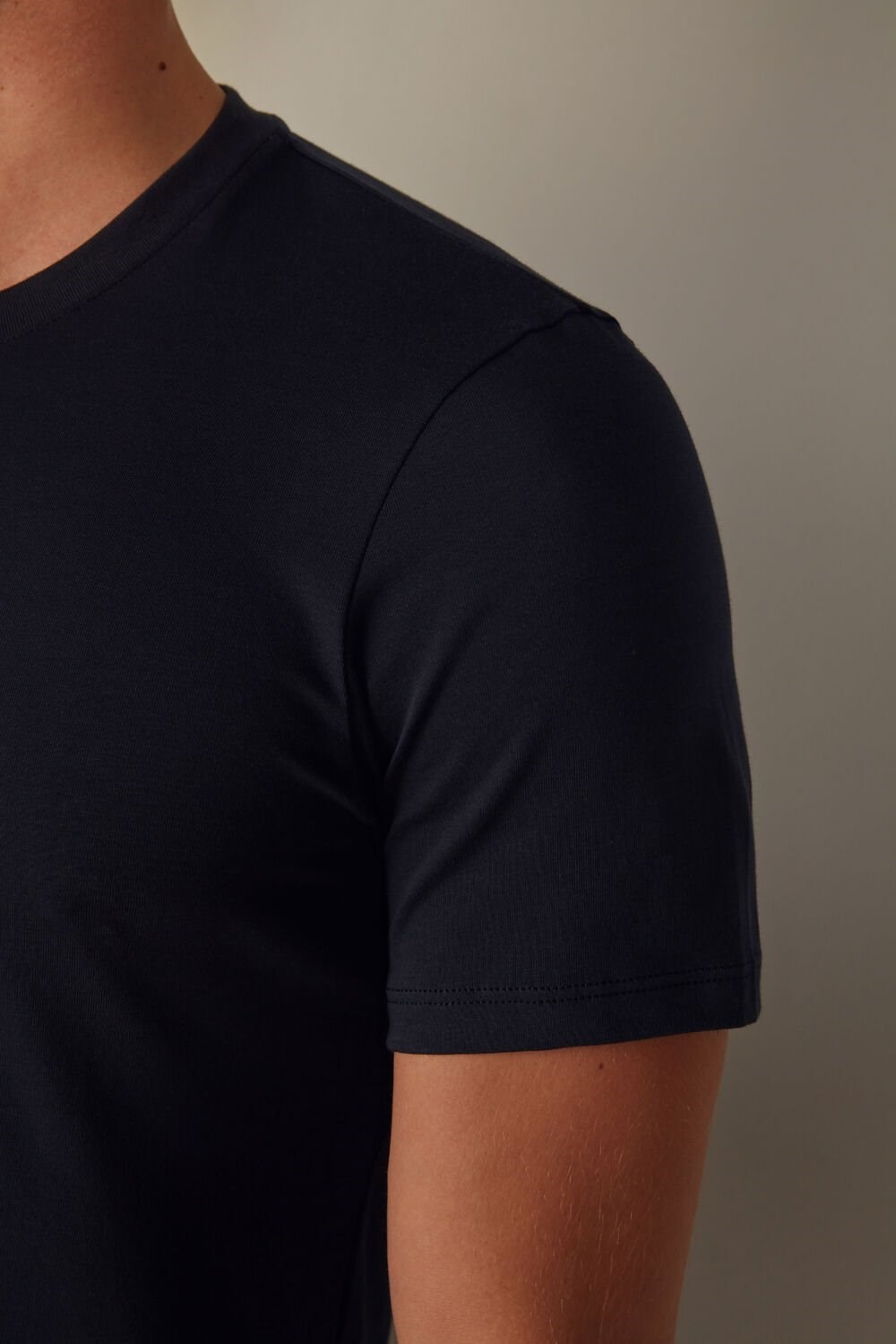 Blue - 800 - Midnight Blue Intimissimi Short-Sleeved Supima® Cotton Shirt | HZKPR4358