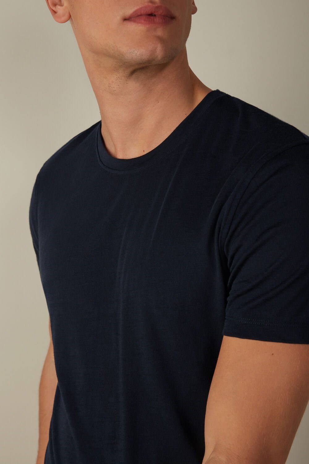 Blue - 800 - Midnight Blue Intimissimi Stretch Merino Wool Short-Sleeve T-Shirt | PCSFT3804