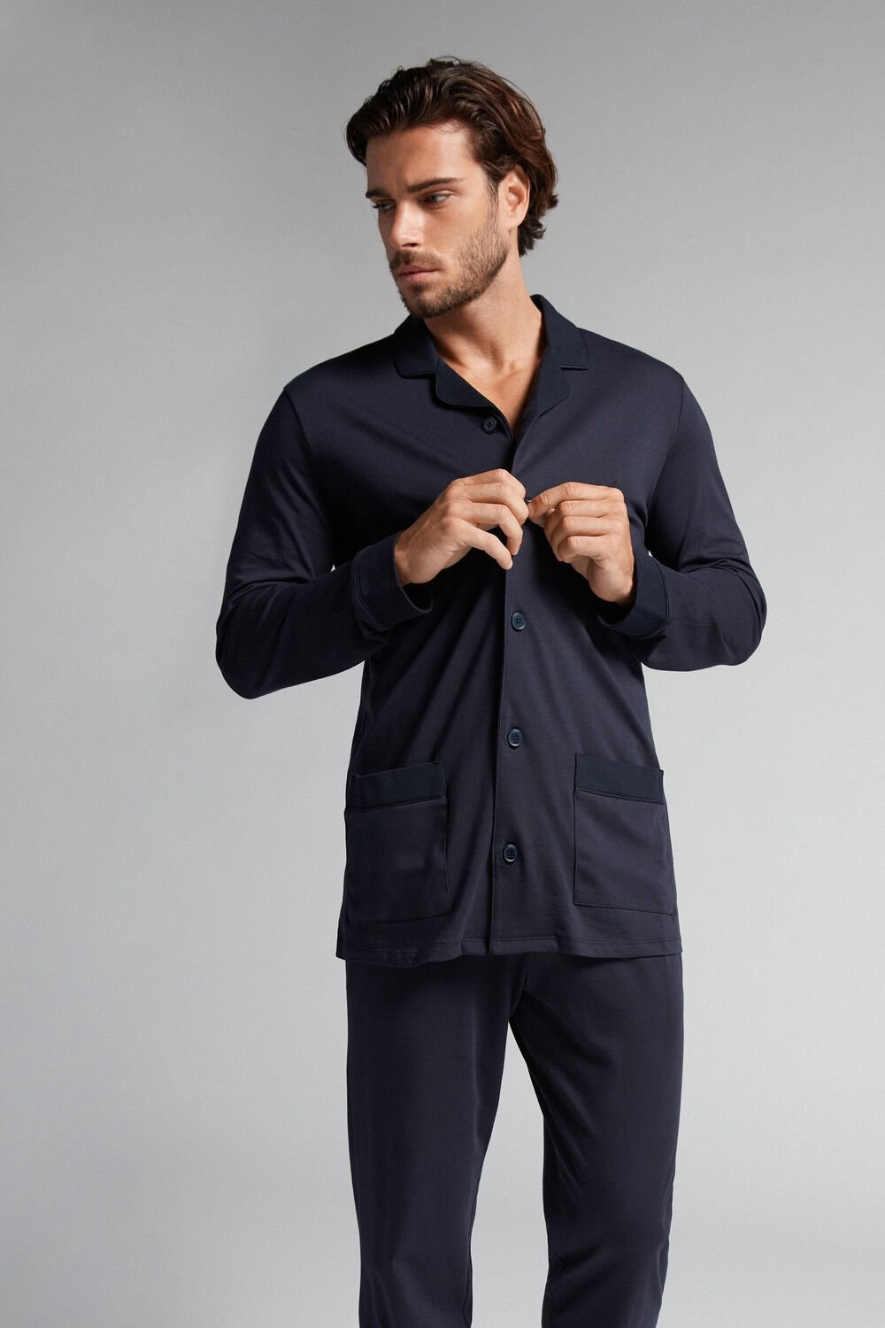 Blue - 800 - Midnight Blue Intimissimi Supima® Cotton Pajamas | UCPKS8765