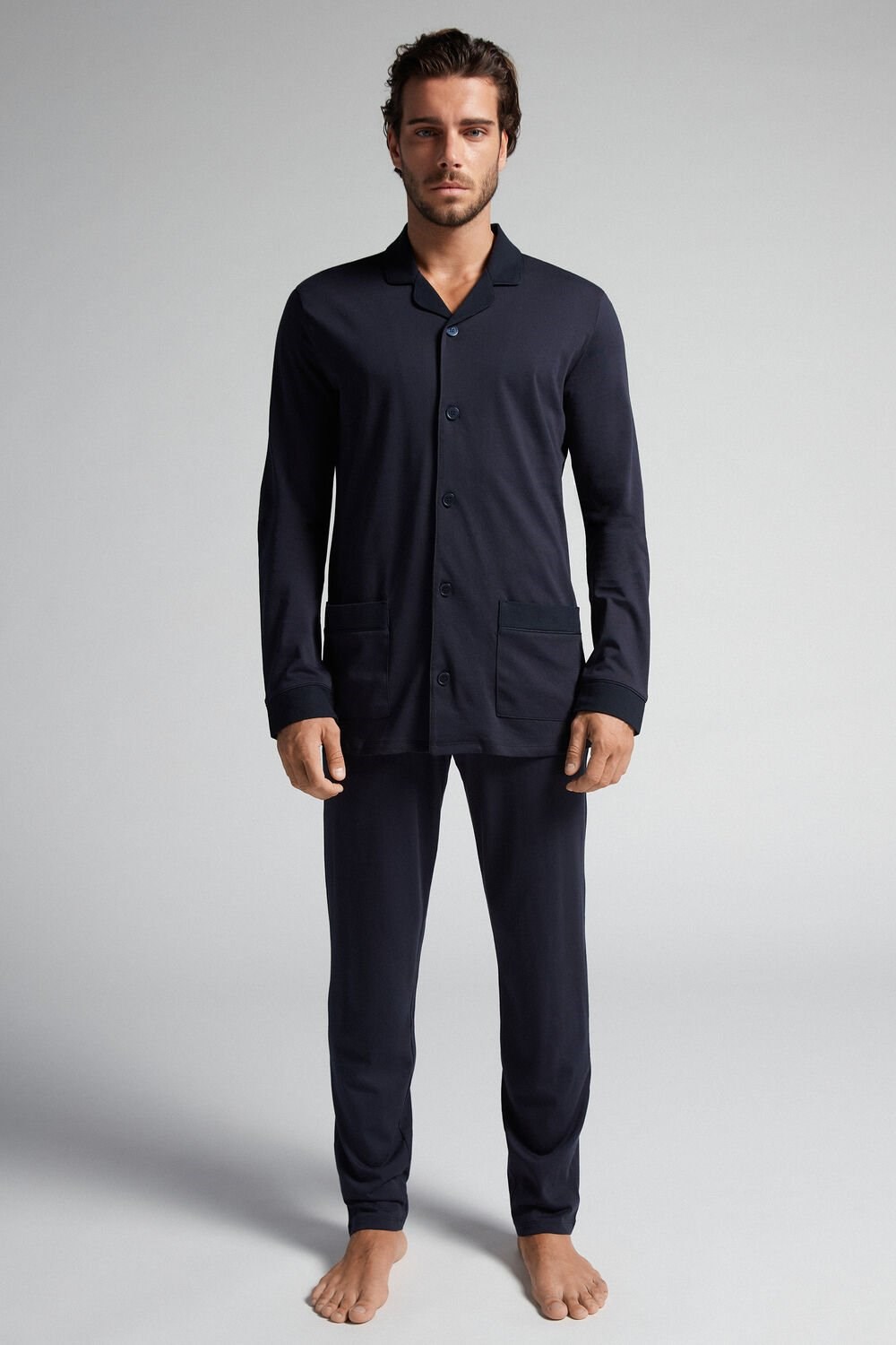 Blue - 800 - Midnight Blue Intimissimi Supima® Cotton Pajamas | UCPKS8765