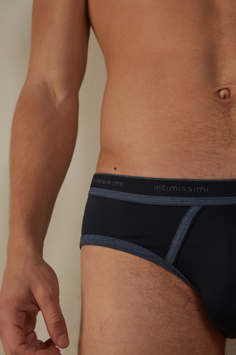 Blue - 844i - Midnight Blue / Heathered Denim Blue Intimissimi Stretch Supima® Cotton Brief with Logo Detail | GSRMO5130