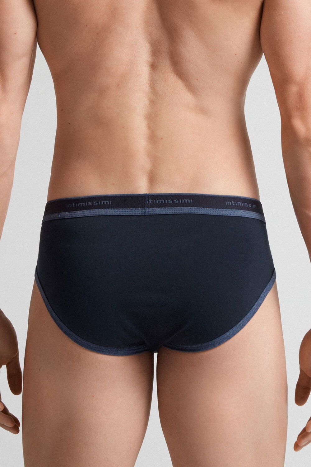 Blue - 844i - Midnight Blue / Heathered Denim Blue Intimissimi Stretch Supima® Cotton Brief with Logo Detail | GSRMO5130