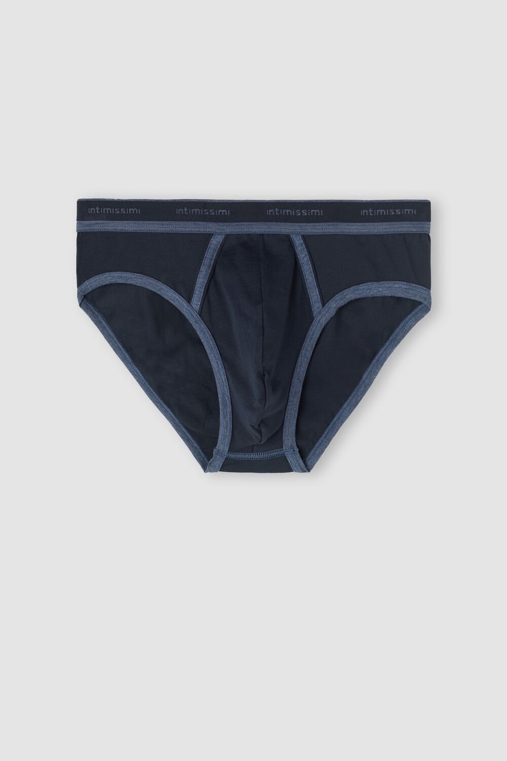 Blue - 844i - Midnight Blue / Heathered Denim Blue Intimissimi Stretch Supima® Cotton Brief with Logo Detail | GSRMO5130