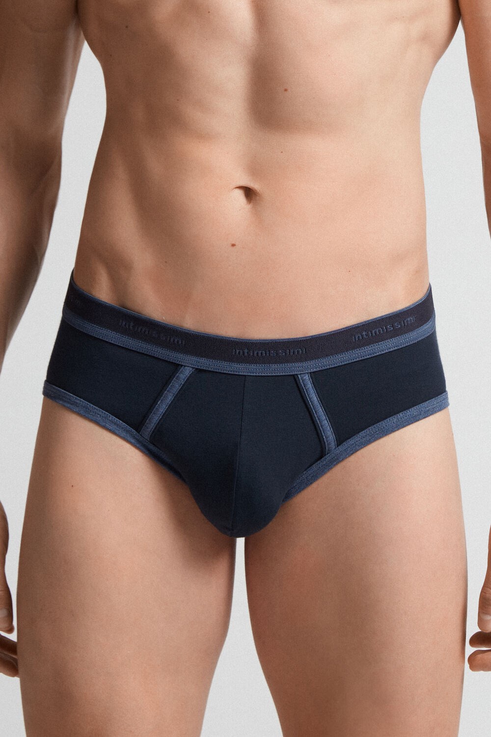 Blue - 844i - Midnight Blue / Heathered Denim Blue Intimissimi Stretch Supima® Cotton Brief with Logo Detail | GSRMO5130