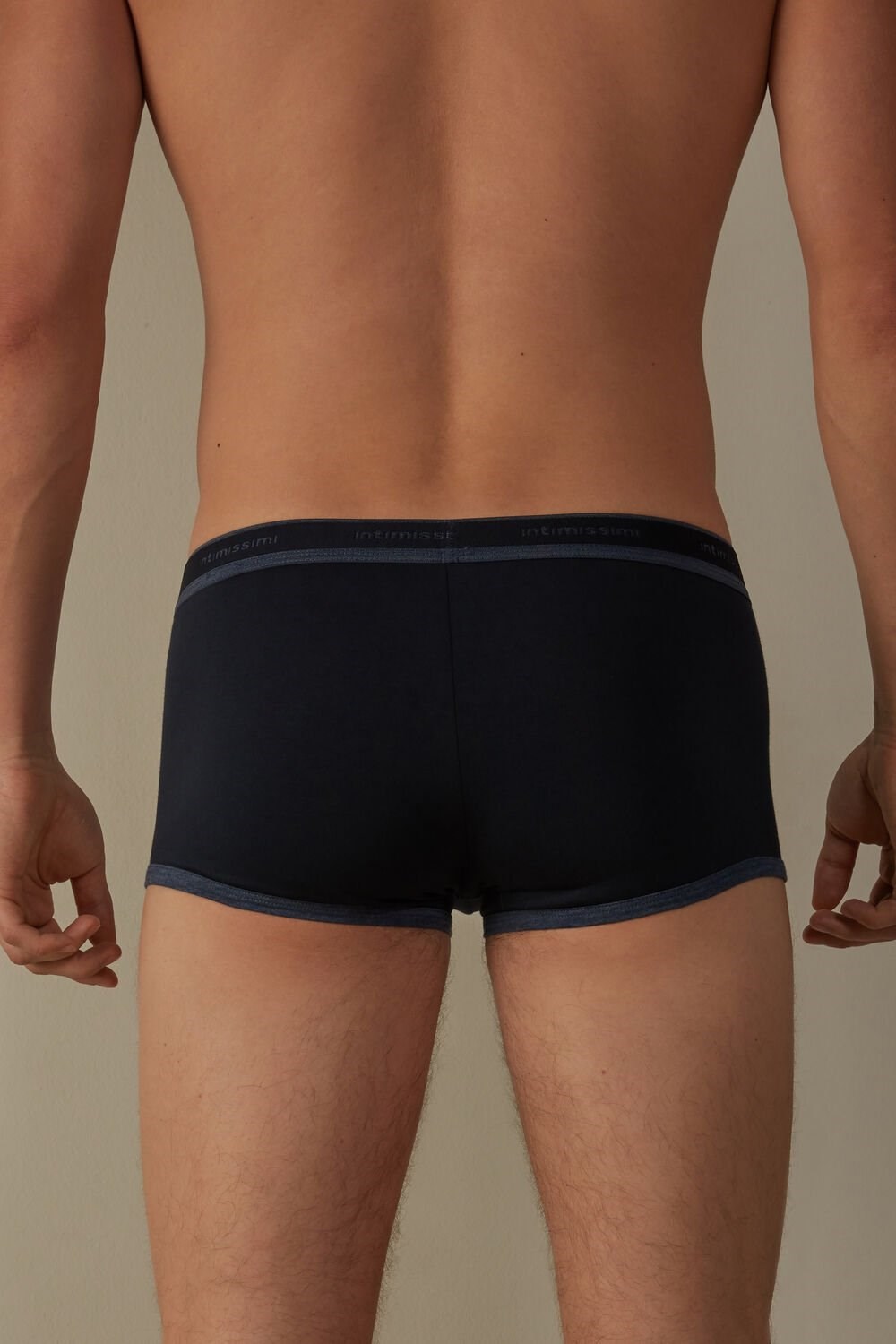 Blue - 844i - Midnight Blue / Heathered Denim Blue Intimissimi Stretch Supima® Cotton Boxer Shorts with Logo Detail | XUAMW9061