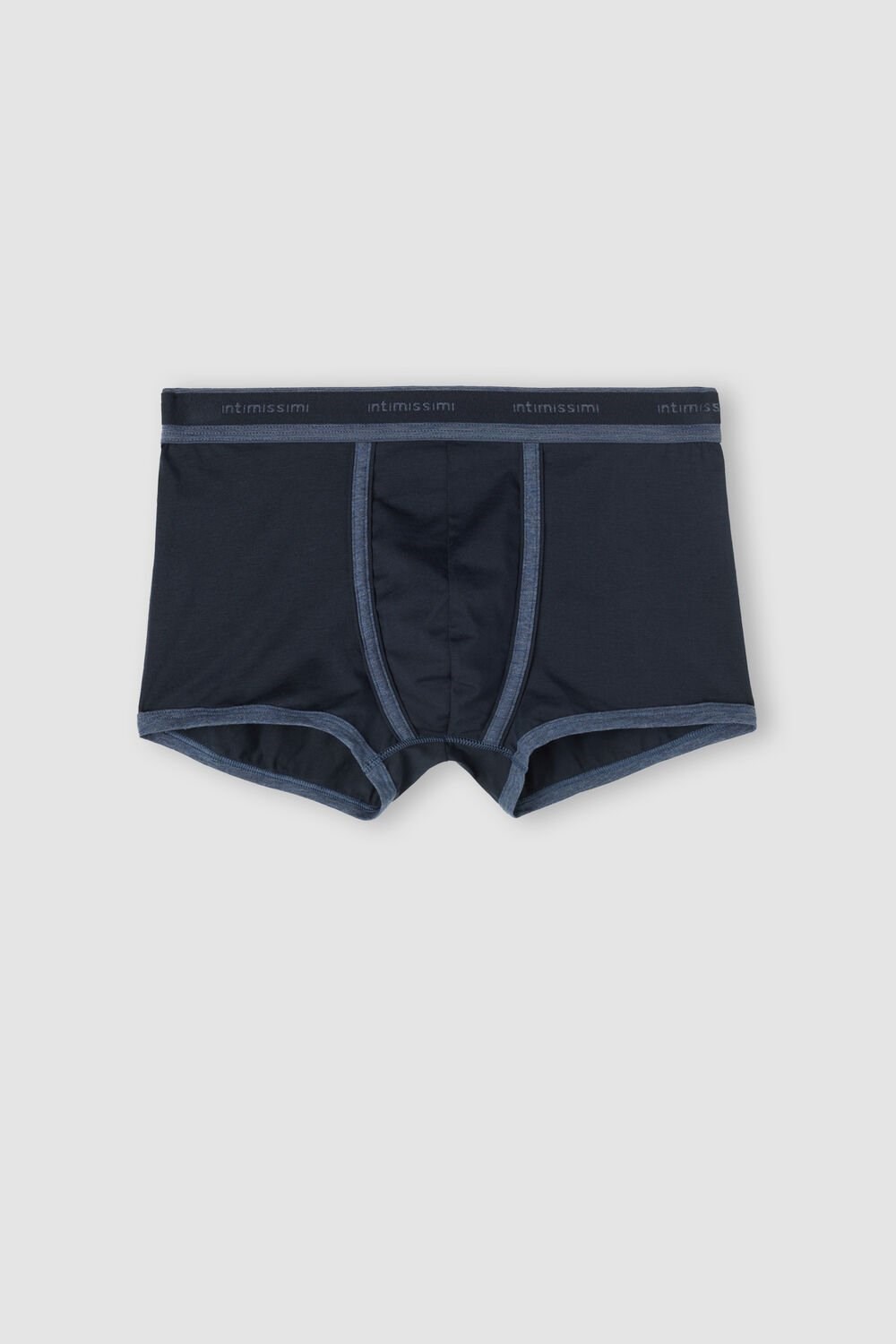 Blue - 844i - Midnight Blue / Heathered Denim Blue Intimissimi Stretch Supima® Cotton Boxer Shorts with Logo Detail | XUAMW9061