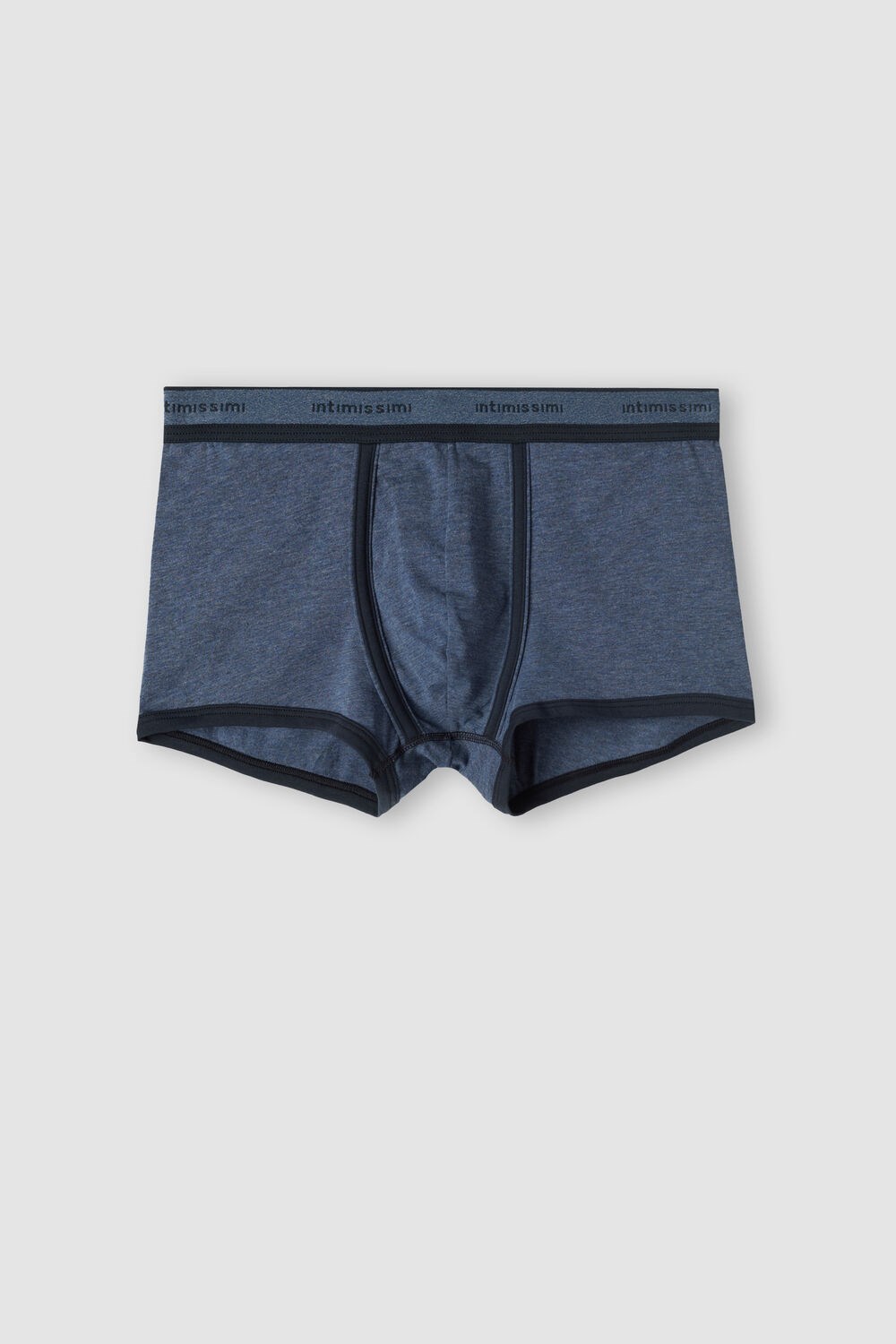 Blue - 845i - Heathered Denim Blue / Midnight Blue Intimissimi Stretch Supima® Cotton Boxer Shorts with Logo Detail | ZABGF1276