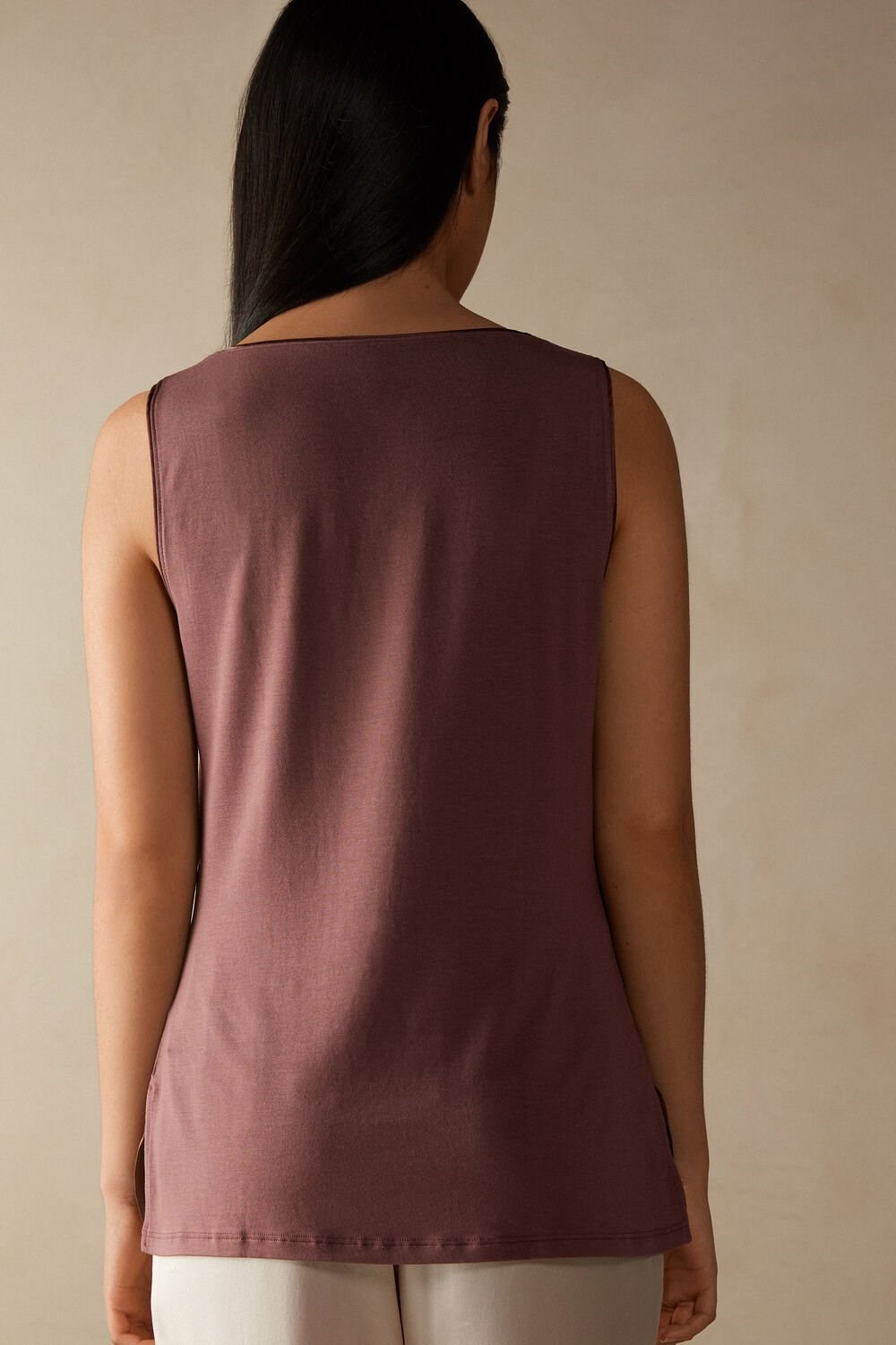 Brown - 002j - Nutmeg Brown Intimissimi Silk and Modal Tank Top | NYTQO2148