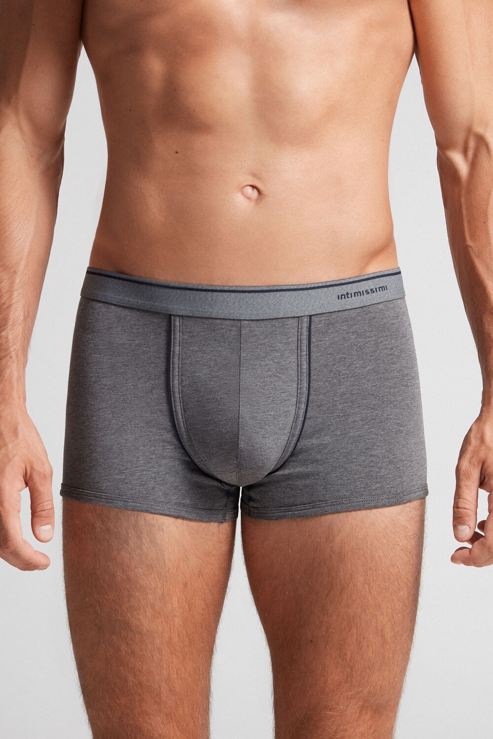 Dark Grey - 080i - Heathered Graphite Grey / Blue Intimissimi Supima® Cotton Boxers | ANGQM0567