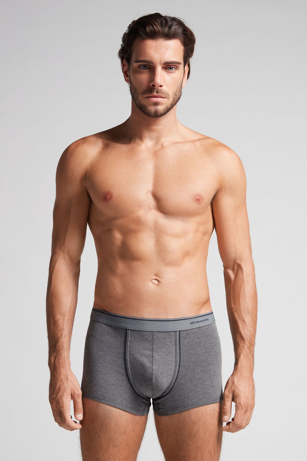 Dark Grey - 080i - Heathered Graphite Grey / Blue Intimissimi Supima® Cotton Boxers | ANGQM0567