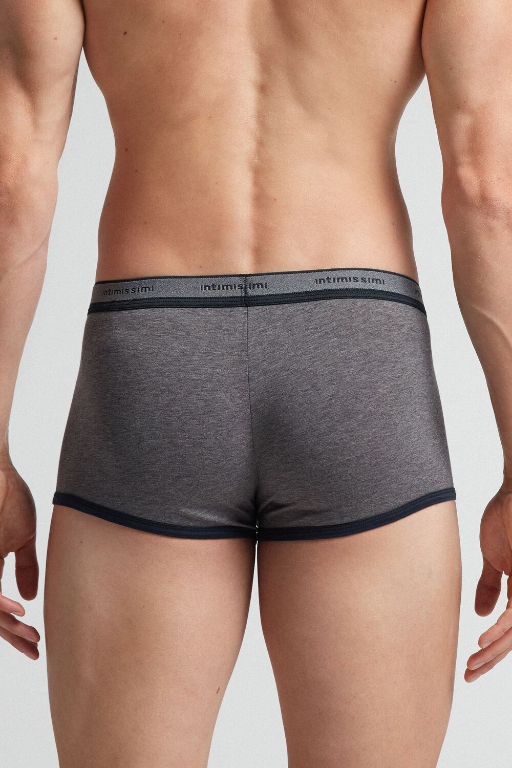 Dark Grey - 080i - Heathered Graphite Grey / Blue Intimissimi Natural Fresh Supima® Cotton Boxers with Logo | BTEYM1703