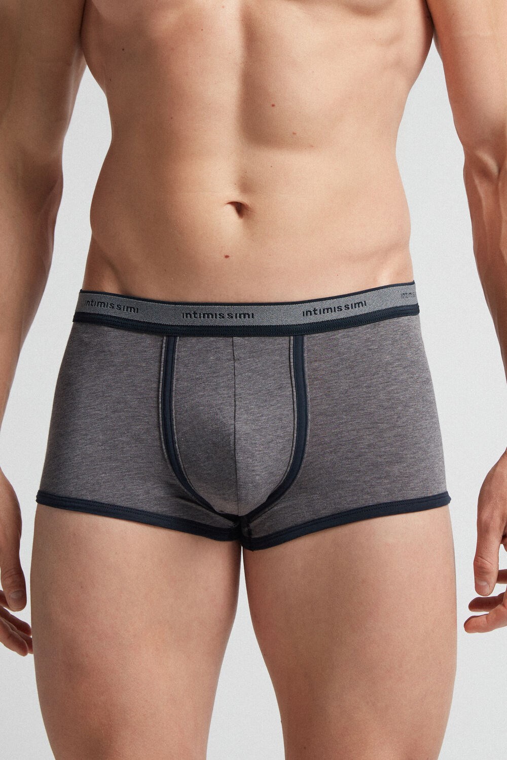 Dark Grey - 080i - Heathered Graphite Grey / Blue Intimissimi Natural Fresh Supima® Cotton Boxers with Logo | BTEYM1703