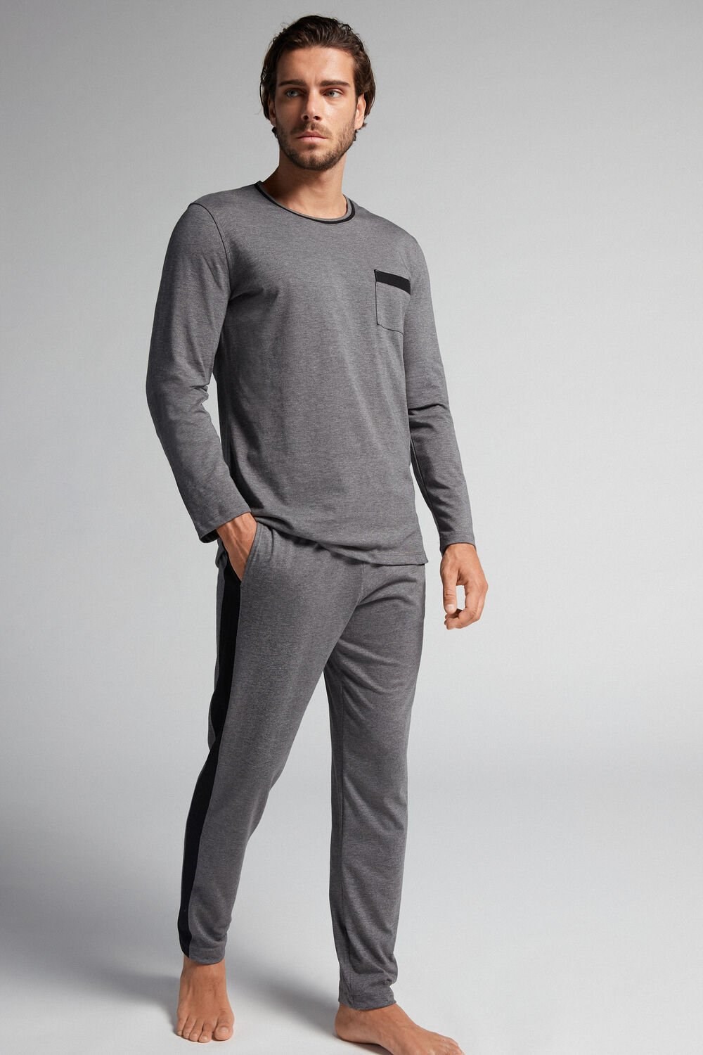 Dark Grey - 5227 - Heathered Graphite Grey Intimissimi Basic Supima® Cotton Pajama Pant Set | ALDIQ0324