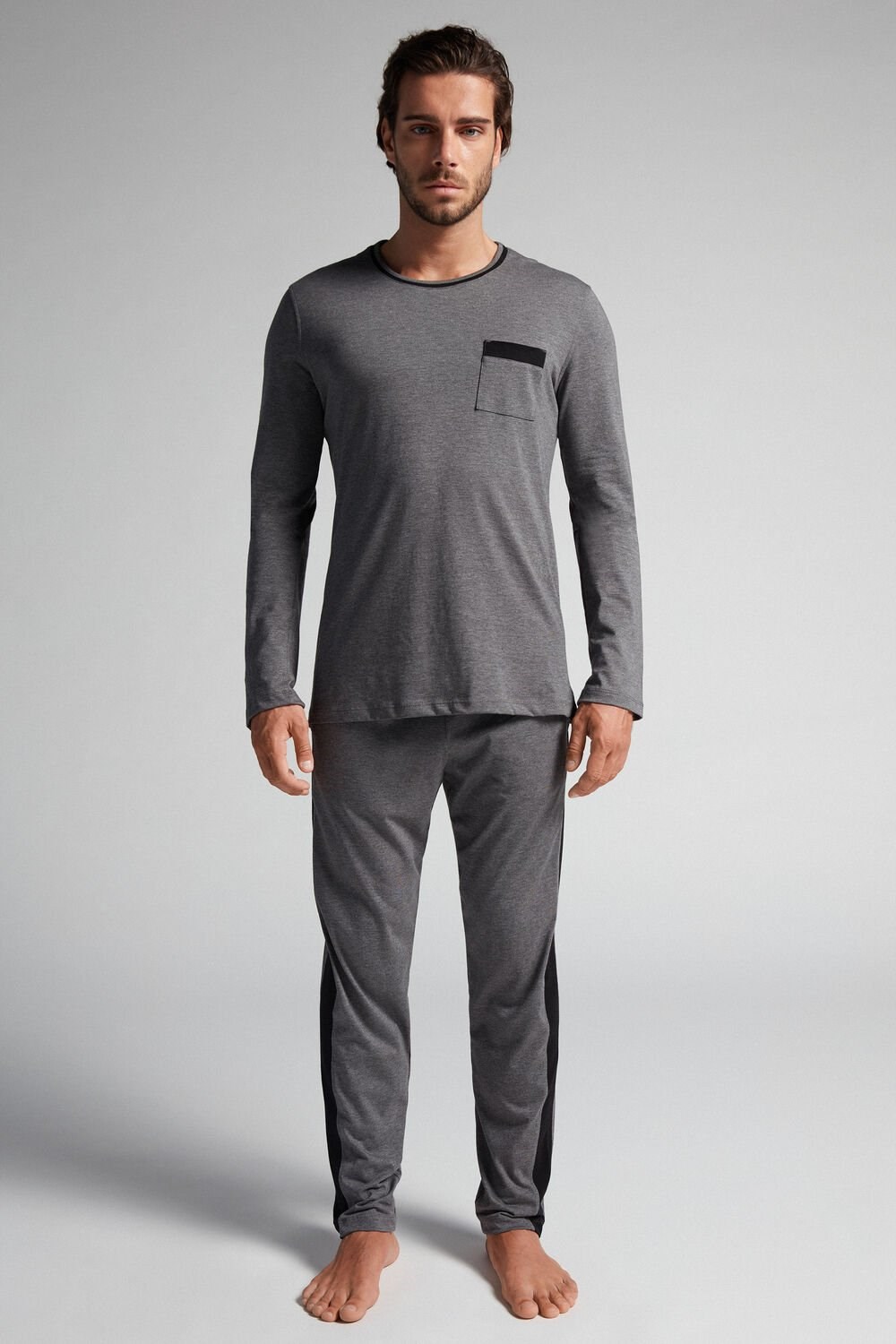 Dark Grey - 5227 - Heathered Graphite Grey Intimissimi Basic Supima® Cotton Pajama Pant Set | ALDIQ0324