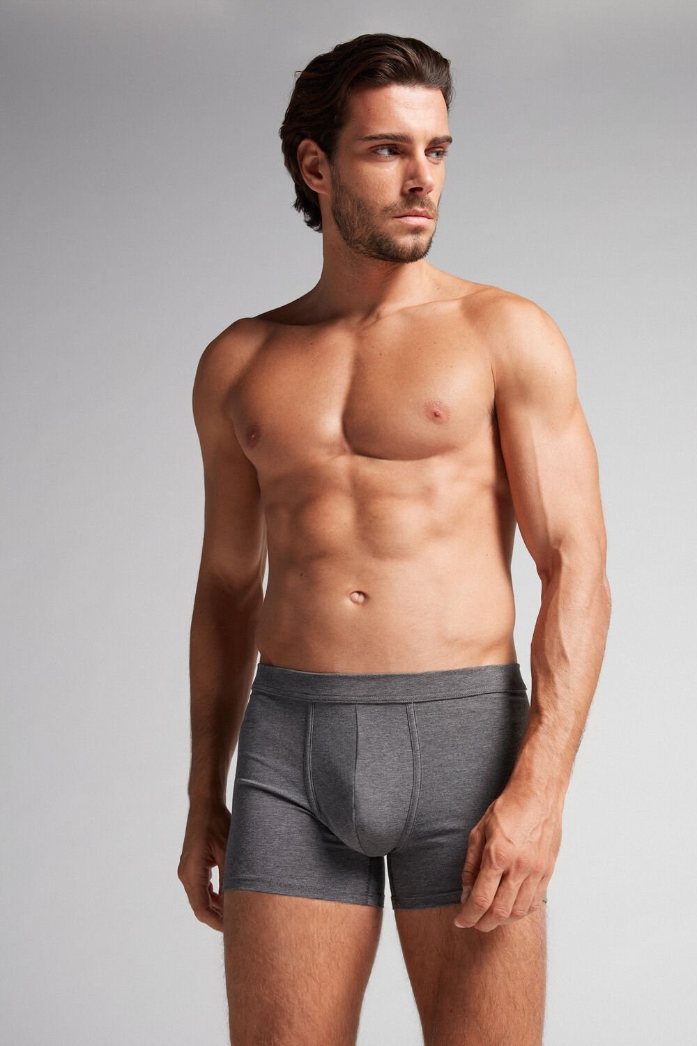 Dark Grey - 5227 - Heathered Graphite Grey Intimissimi Supima® Cotton Loose Fit Boxers | CGQEN5618