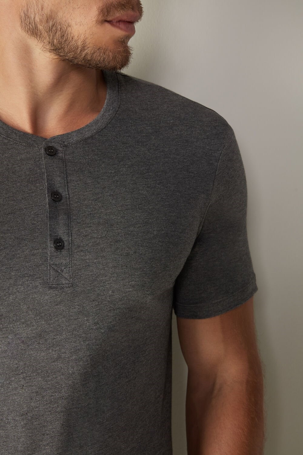 Dark Grey - 5227 - Heathered Graphite Grey Intimissimi Short-Sleeved Supima® Cotton Shirt | GPNTJ7521