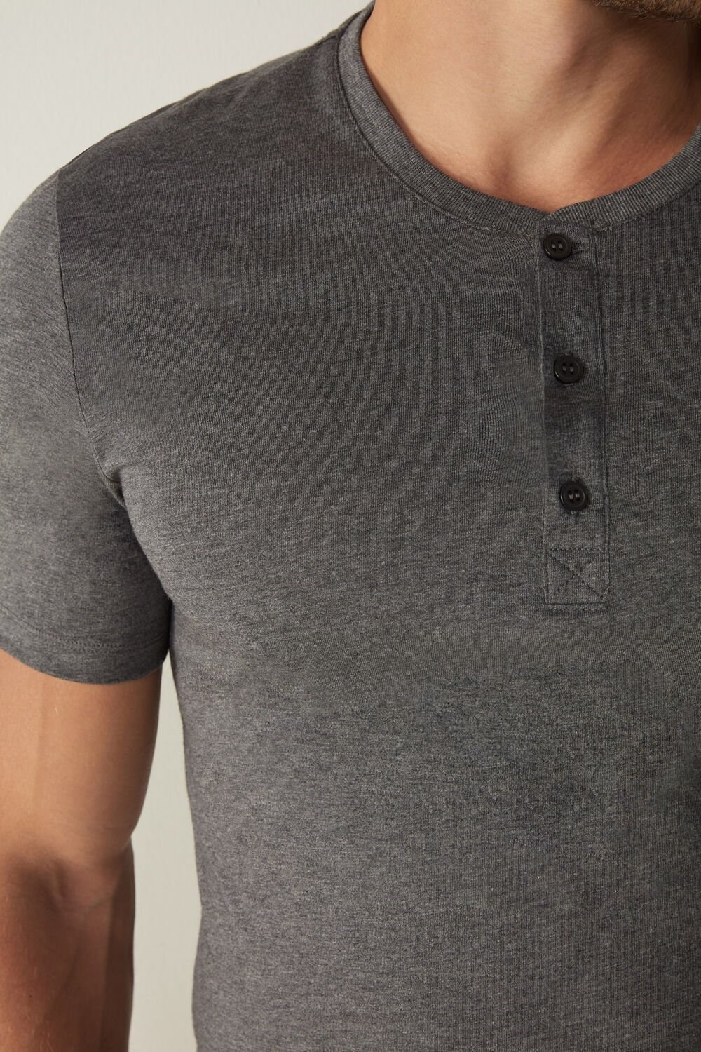 Dark Grey - 5227 - Heathered Graphite Grey Intimissimi Short-Sleeved Supima® Cotton Shirt | GPNTJ7521