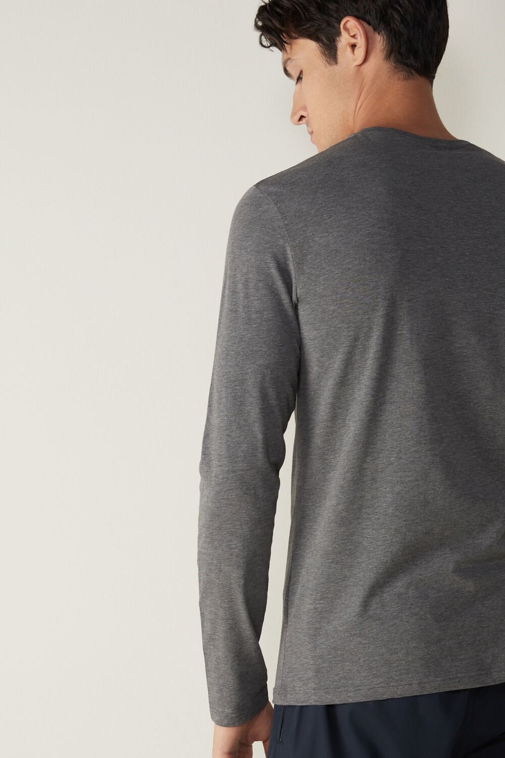 Dark Grey - 5227 - Heathered Graphite Grey Intimissimi Long-Sleeve Supima® Cotton Top | MXQOB6415