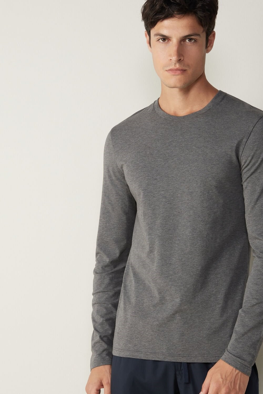 Dark Grey - 5227 - Heathered Graphite Grey Intimissimi Long-Sleeve Supima® Cotton Top | MXQOB6415