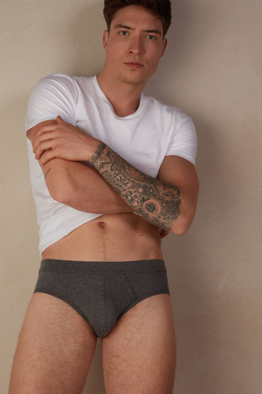 Dark Grey - 5227 - Heathered Graphite Grey Intimissimi Natural Fresh Supima® Cotton Briefs | PWINF4163