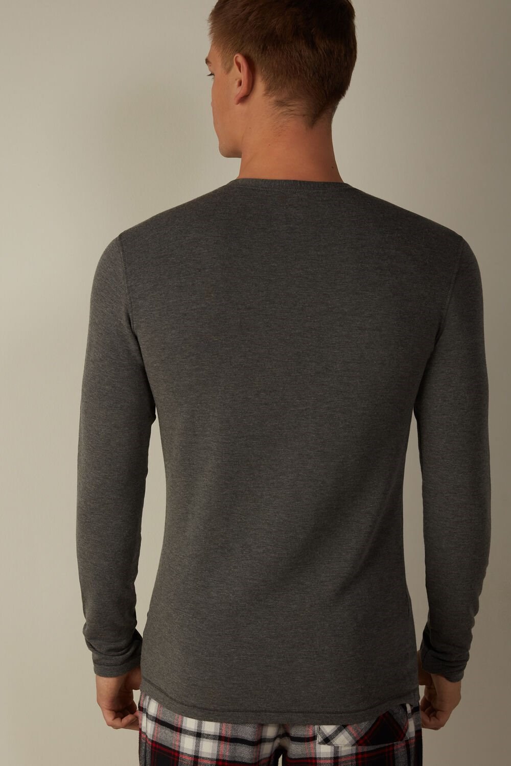 Dark Grey - 5227 - Heathered Graphite Grey Intimissimi Long-Sleeve Modal-Cashmere Top | WAGFZ7580