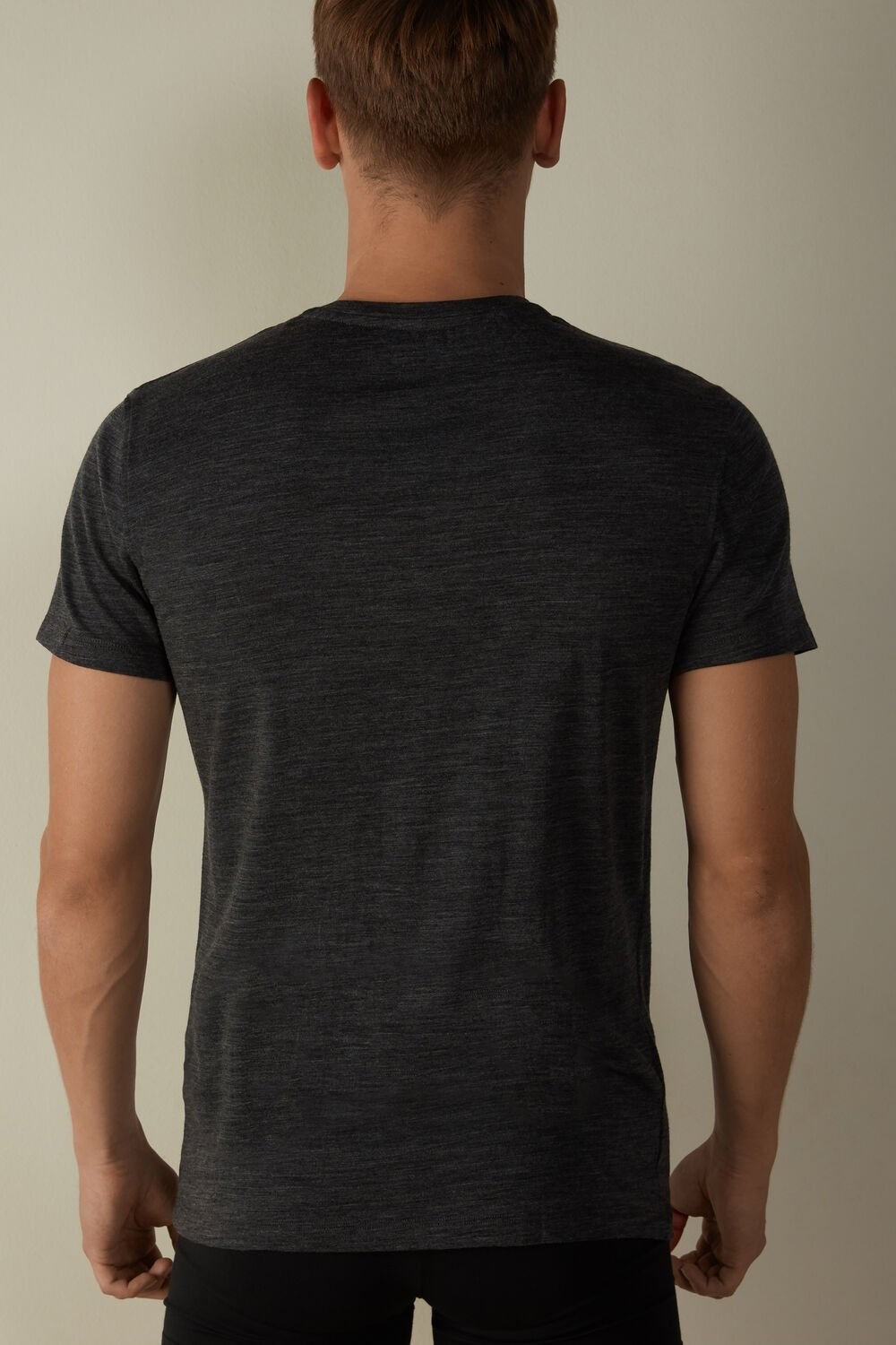 Dark Grey - 7522 - Charcoal Grey Blend Intimissimi Stretch Merino Wool Short-Sleeve T-Shirt | TYCFV1870