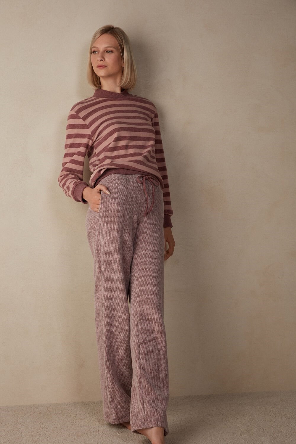 Dark Pink - 159j - Dark Pink Herringbone Intimissimi Winter Candies Full Length Sweatpants | KWZES8904