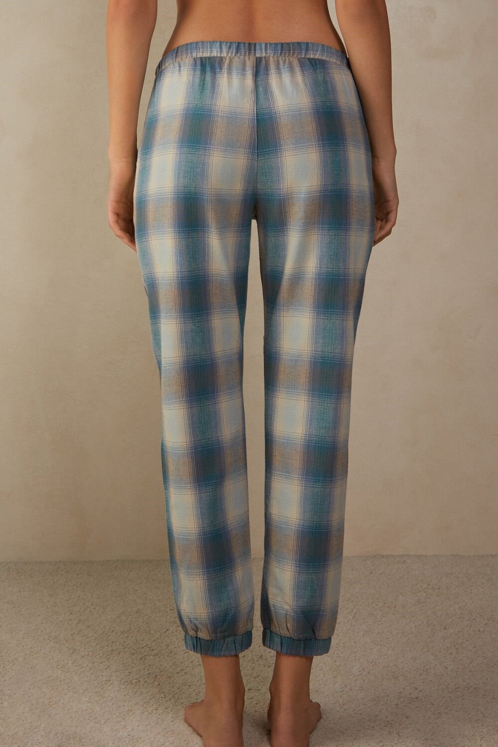 Green - 148j - Evergreen / Blue Nile Check Print Intimissimi Cozy Mountains Brushed Cloth Pants with Cuffs | JXTDW8920