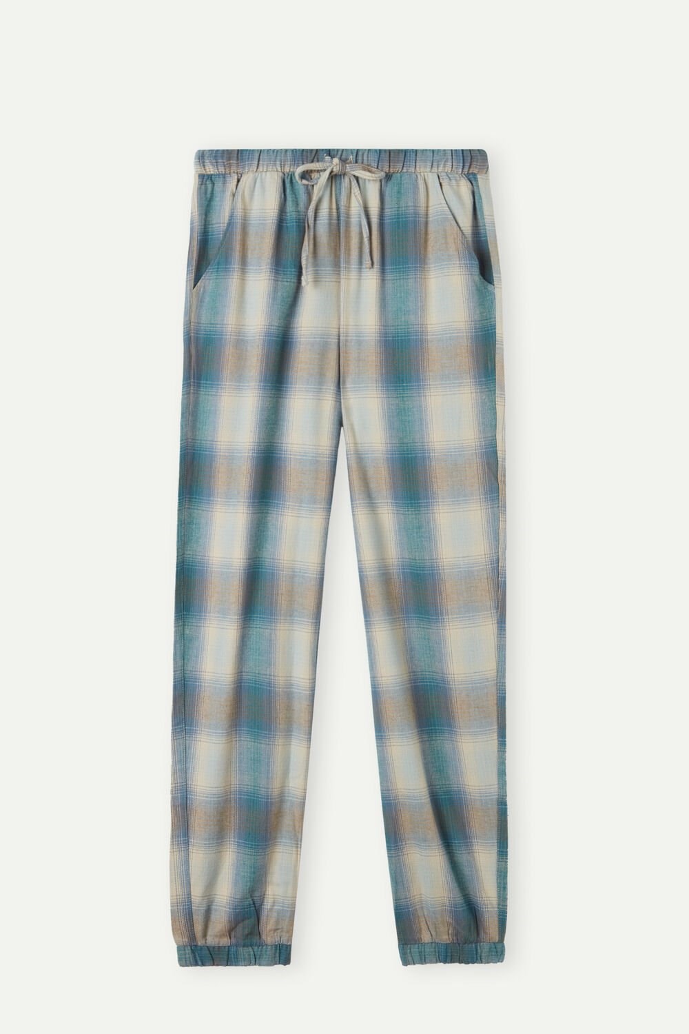 Green - 148j - Evergreen / Blue Nile Check Print Intimissimi Cozy Mountains Brushed Cloth Pants with Cuffs | JXTDW8920