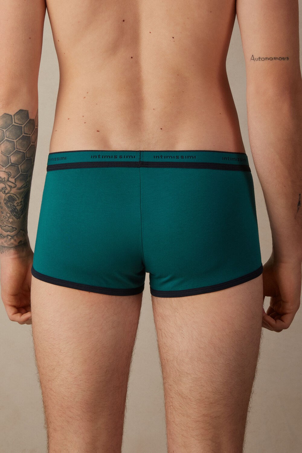 Green - 203j - Teal Green / Midnight Blue Intimissimi Stretch Supima® Cotton Boxer Shorts with Logo Detail | YQSZU5381