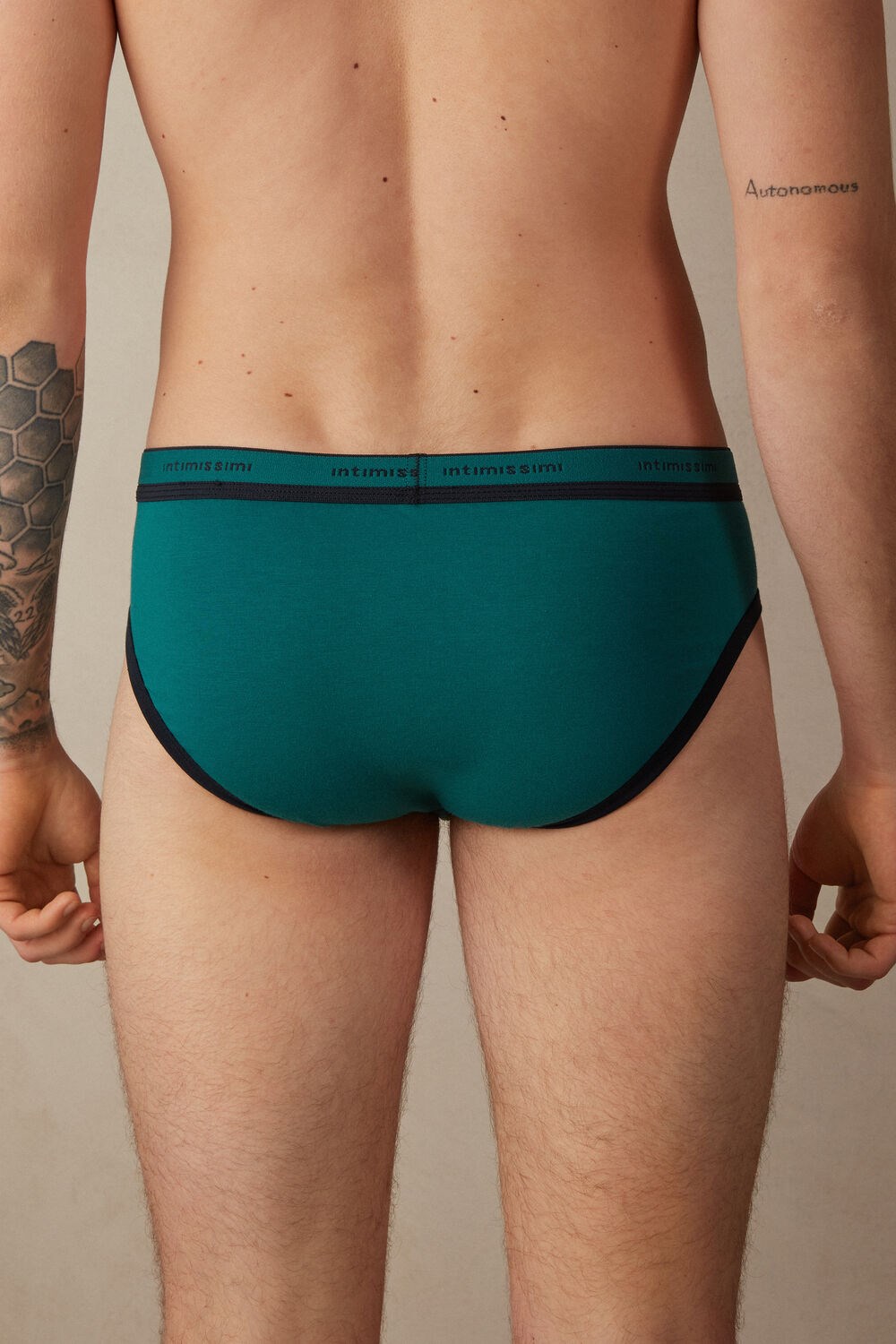 Green - 203j - Teal Green / Midnight Blue Intimissimi Stretch Supima® Cotton Brief with Logo Detail | ZXPQJ2987