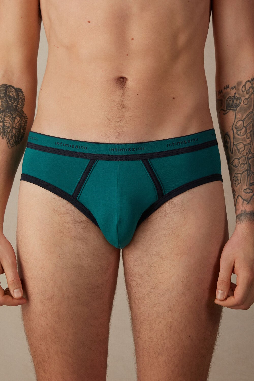 Green - 203j - Teal Green / Midnight Blue Intimissimi Stretch Supima® Cotton Brief with Logo Detail | ZXPQJ2987