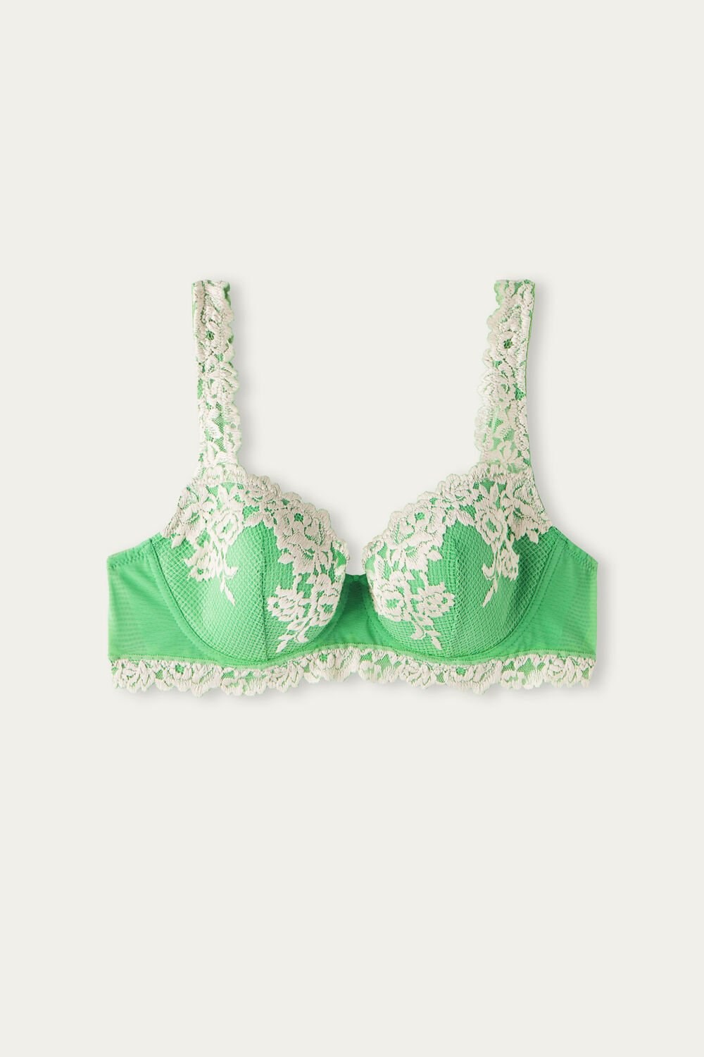 Green - 215j - Apple Mint / Ivory Intimissimi Pretty Flowers Sofia Balconette Bra | RIYZG3657