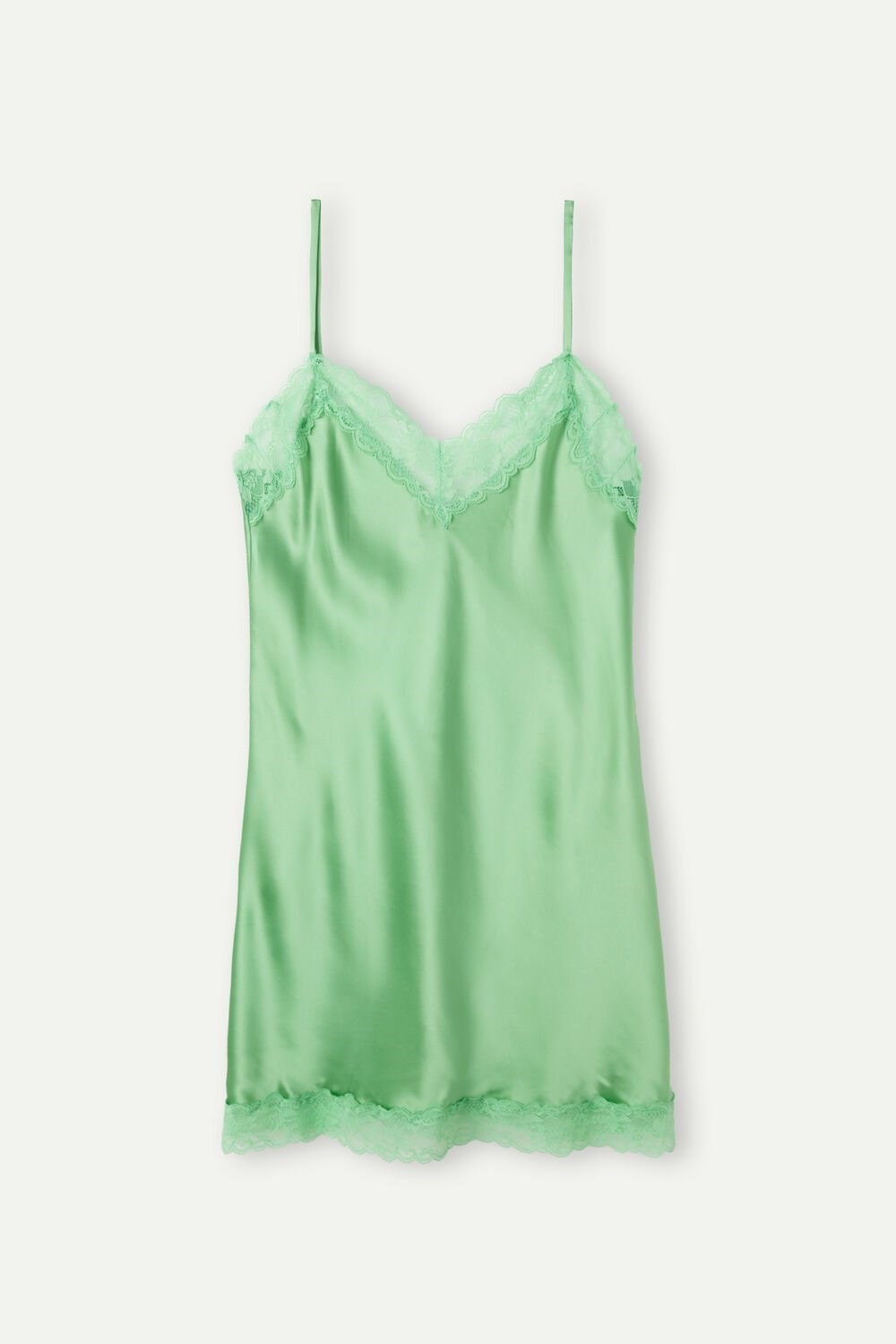 Green - 218j - Apple Mint Intimissimi Silk Slip with Lace Insert Detail | DLTGS8267