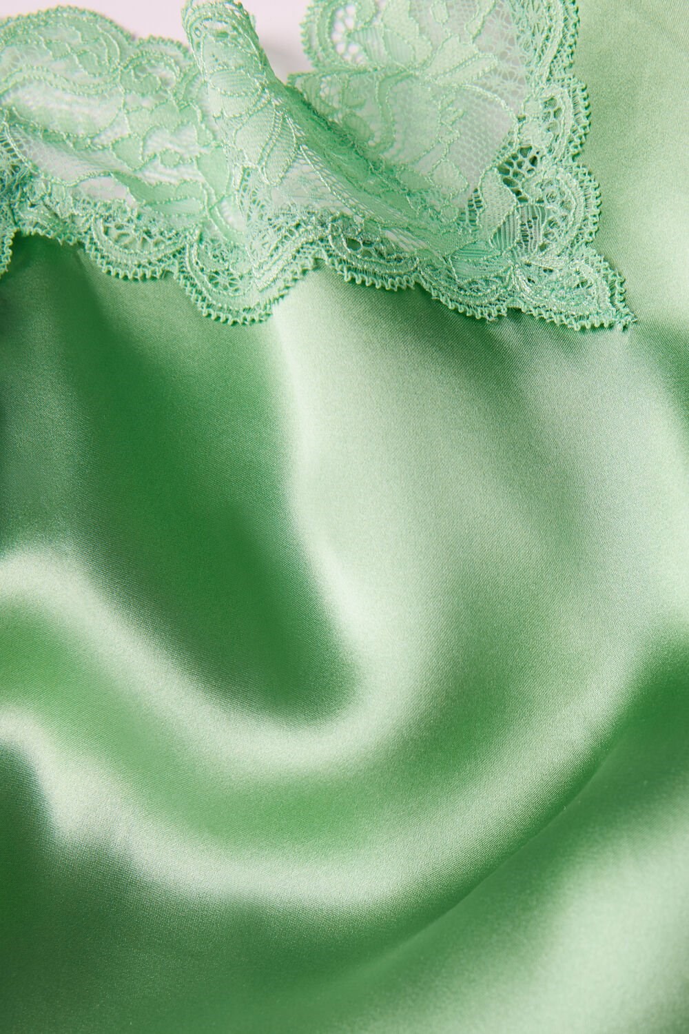 Green - 218j - Apple Mint Intimissimi Silk Slip with Lace Insert Detail | DLTGS8267