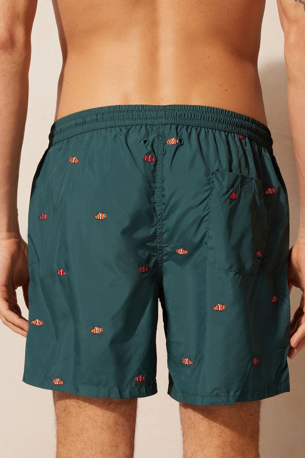 Green - 250j - Dark Green Clownfish Embroidery Intimissimi Embroidered Clownfish Swim Trunks | ACZUM3597