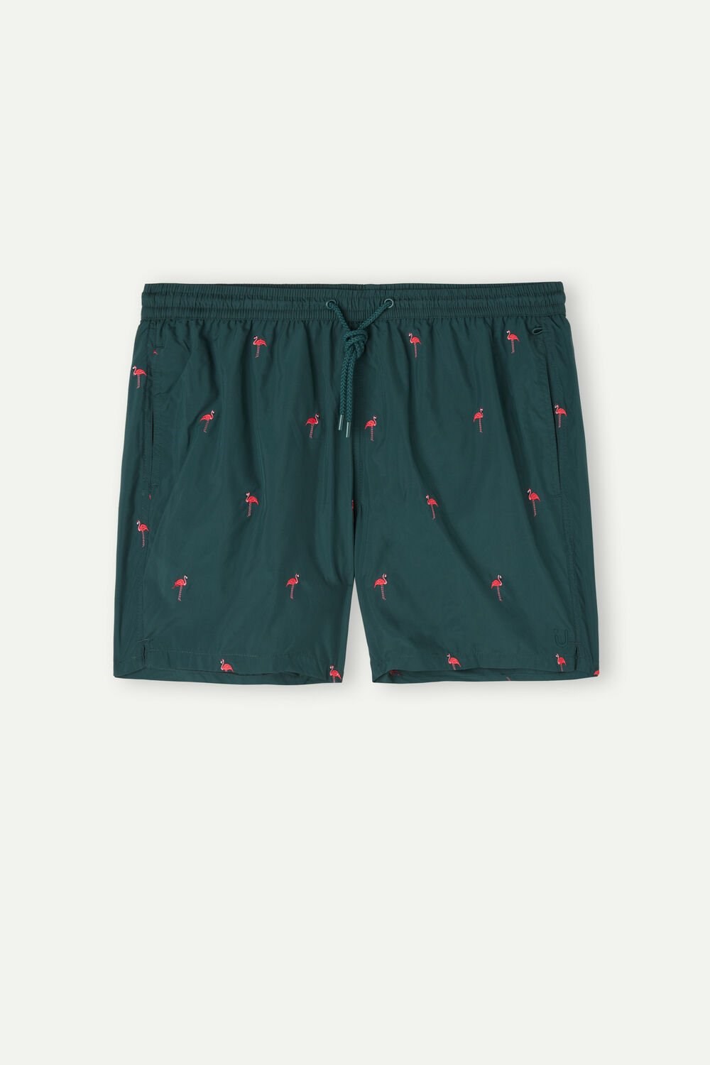 Green - 254j - Dark Green Flamingo Embroidery Intimissimi Embroidered Flamingo Swim Trunks | EMBHC0537