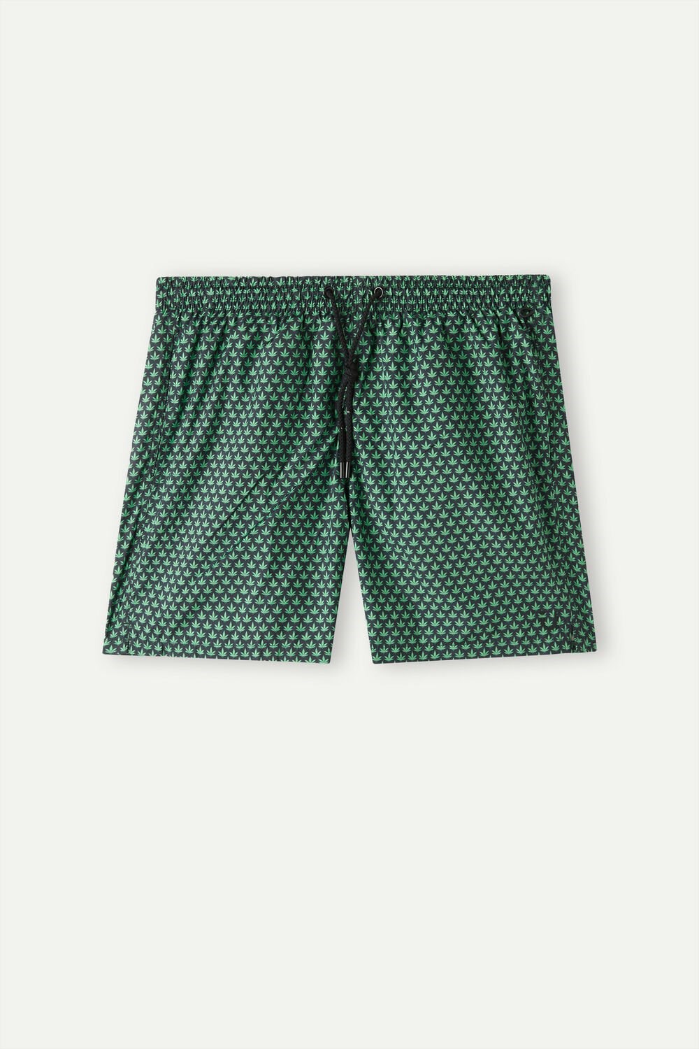 Green - 270j - Black Hemp Microprint Intimissimi Micro Leaf Print Swim Trunks | PWBSI8526