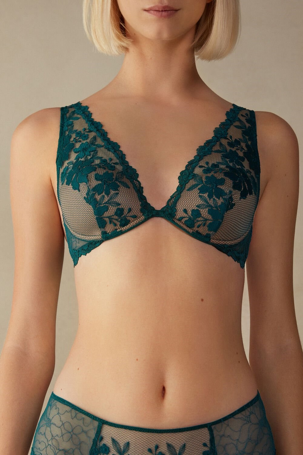 Green - 4572 - Evergreen Intimissimi In Full Bloom Elena Balconette Bra | YALNI8307