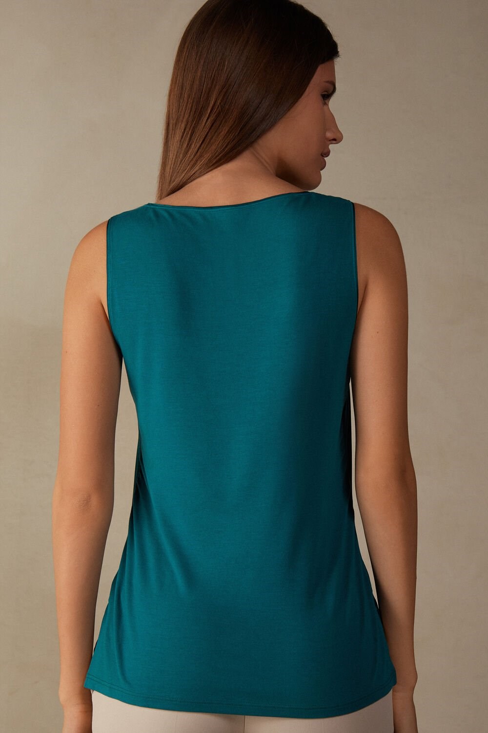 Green - 4572 - Evergreen Intimissimi Silk and Modal Tank Top | ISLQM6031