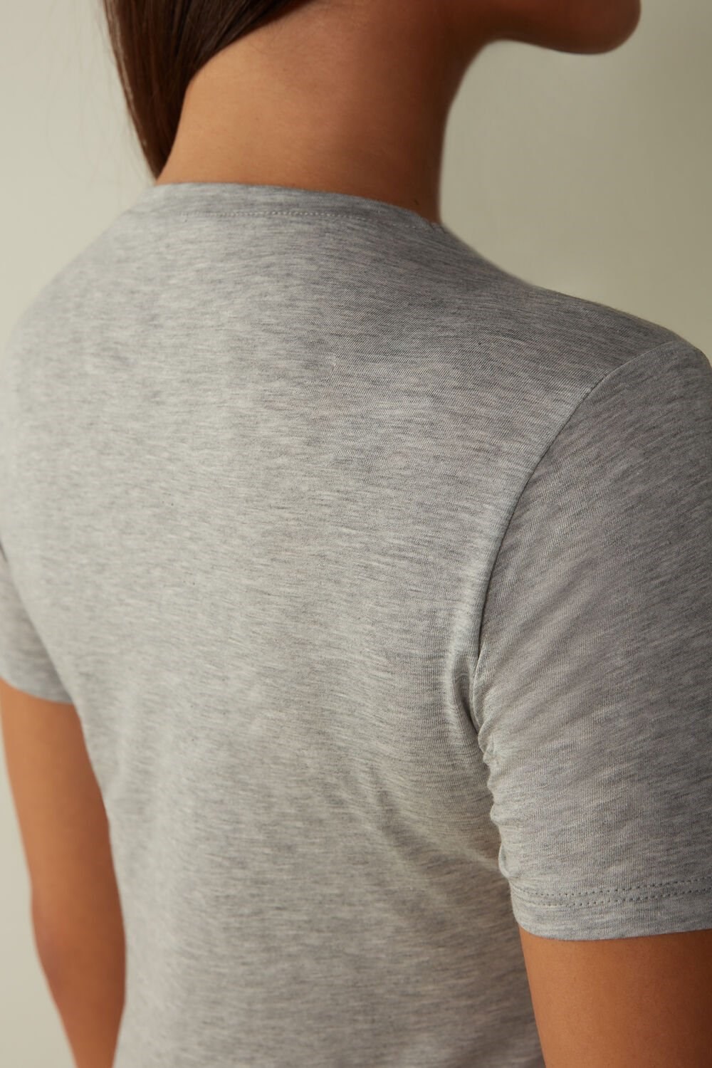 Grey - 031 - Light Heathered Grey Intimissimi Short-Sleeve T-shirt in Ultrafresh Supima® Cotton | DBNPO5740