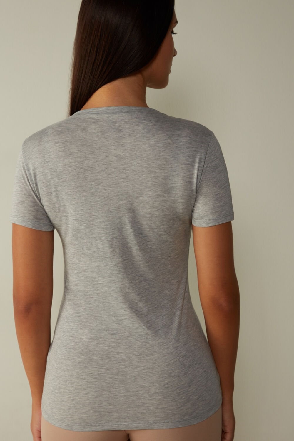 Grey - 031 - Light Heathered Grey Intimissimi Short-Sleeve T-shirt in Ultrafresh Supima® Cotton | DBNPO5740