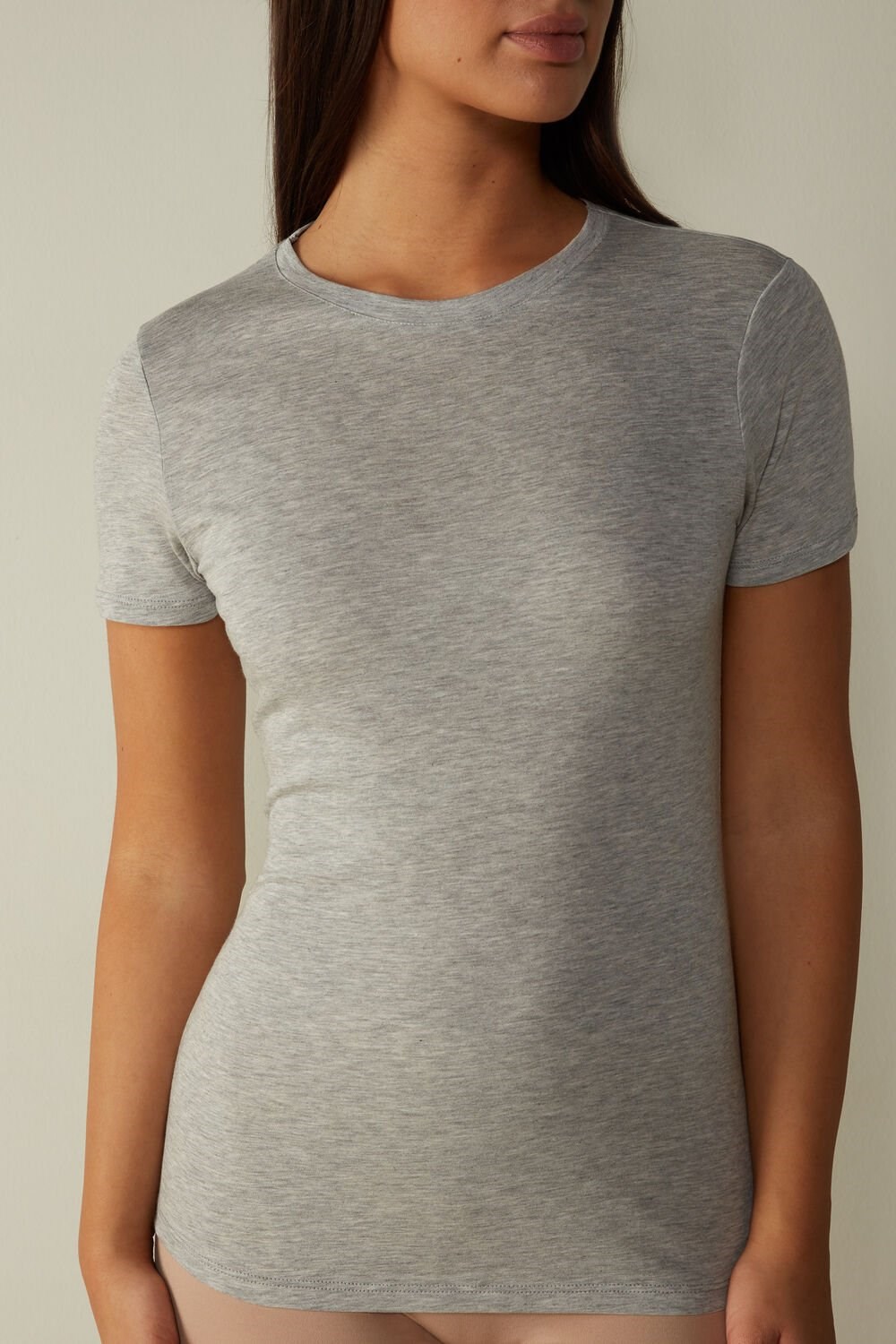 Grey - 031 - Light Heathered Grey Intimissimi Short-Sleeve T-shirt in Ultrafresh Supima® Cotton | DBNPO5740