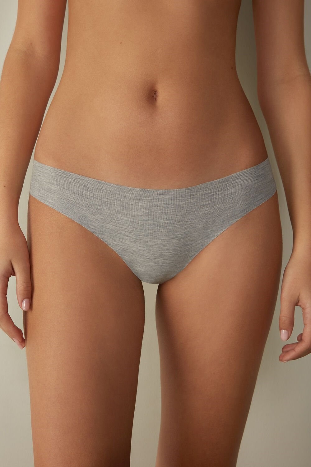 Grey - 031 - Light Heathered Grey Intimissimi Seamless Supima® Cotton Brazilian Panties | HOYDQ3704