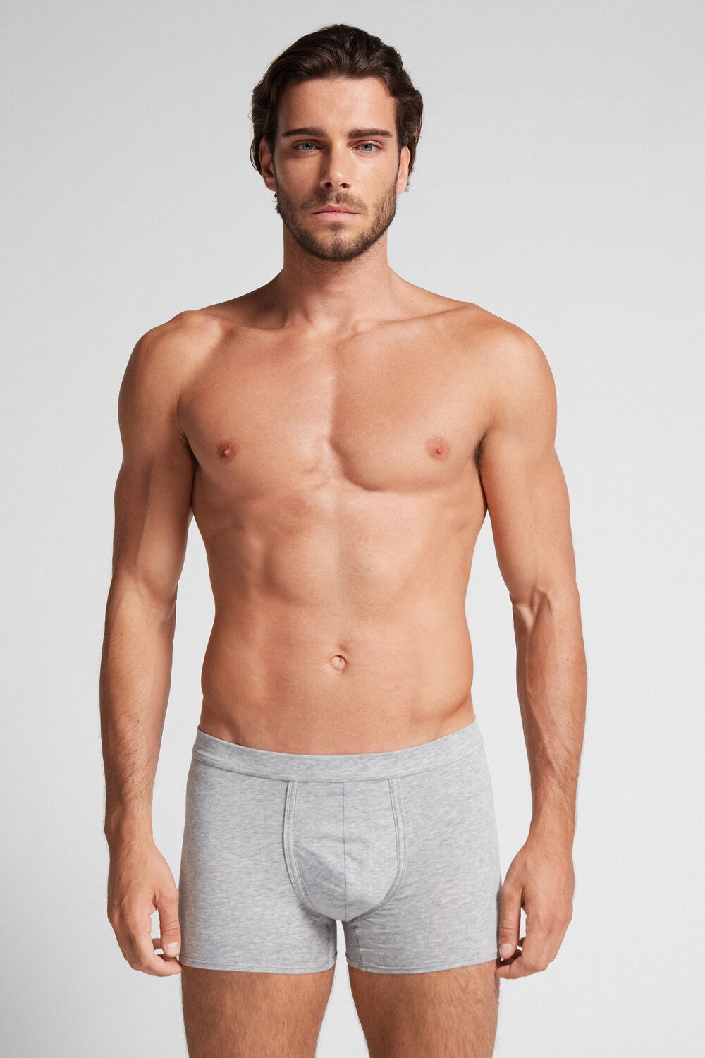 Grey - 031 - Light Heathered Grey Intimissimi Natural Fresh Supima® Cotton Boxers | IYOAZ6389