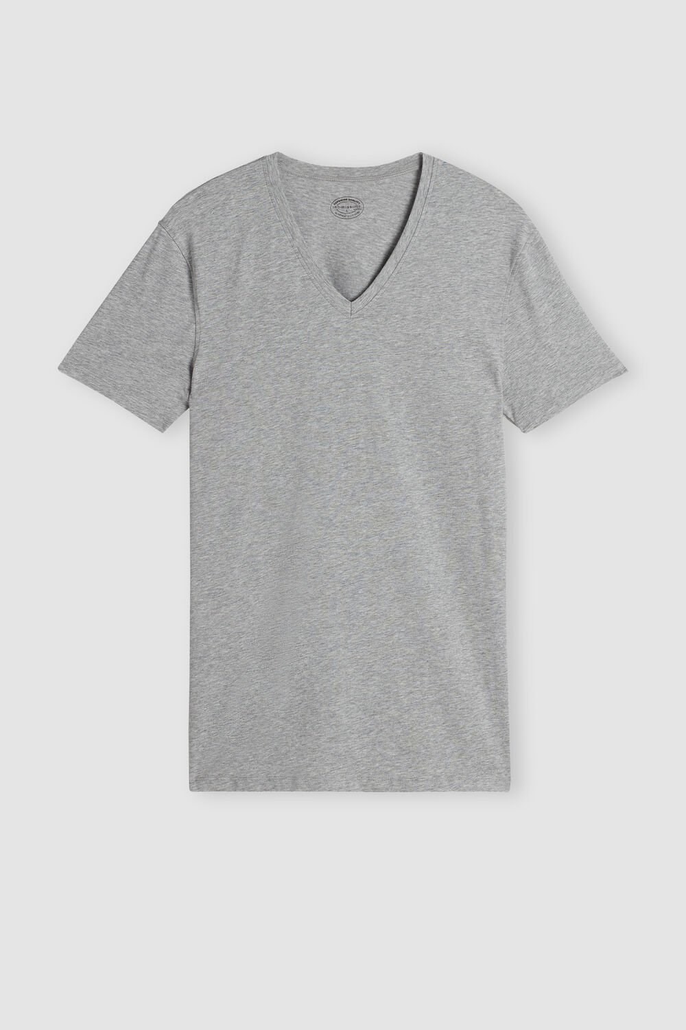 Grey - 031 - Light Heathered Grey Intimissimi V-neck T-shirt in Stretch Supima® Cotton | KBGXN7508