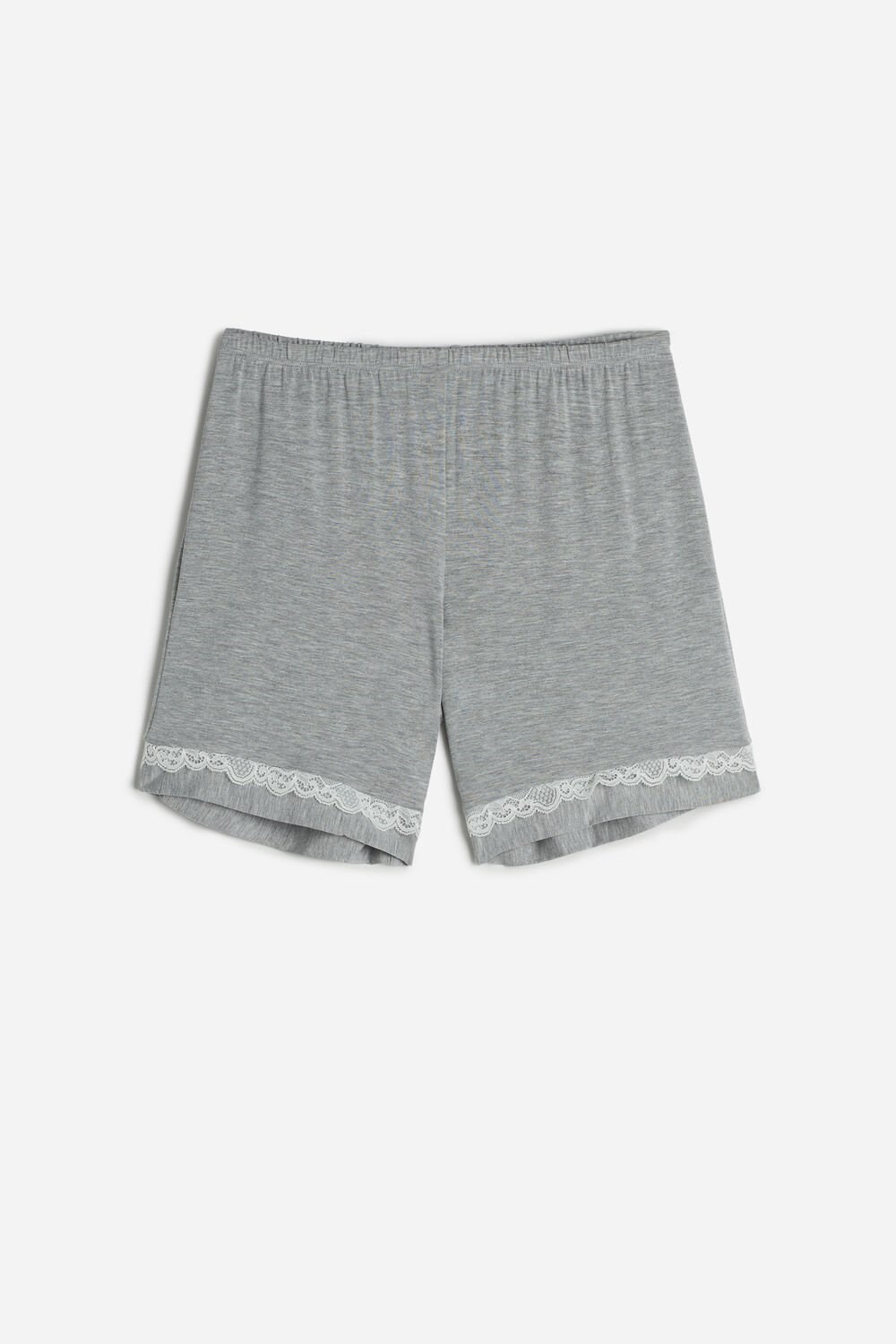 Grey - 031 - Light Heathered Grey Intimissimi Modal Shorts with Lace Details | TOEFC1938