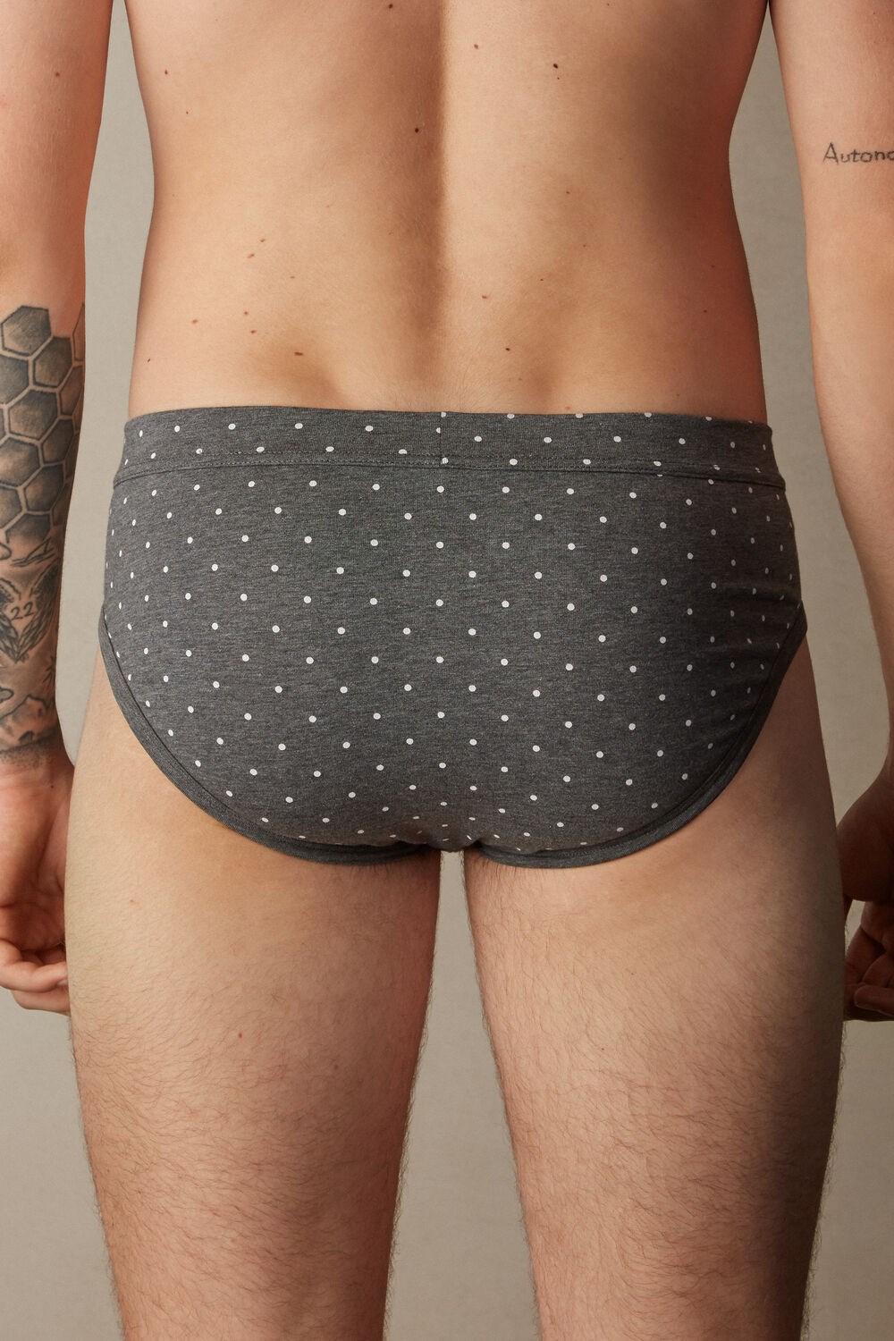 Grey - 063j - Graphite Grey Heather Dot Print Intimissimi Dotted Briefs in Stretch Supima® Cotton | BSCGK9326