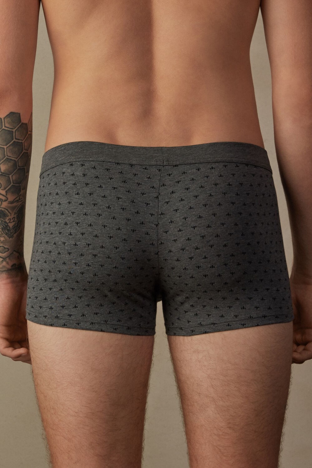 Grey - 068j - Graphite Grey Heather Lily Print Intimissimi Lily Boxers in Stretch Supima® Cotton | CIWFO1064