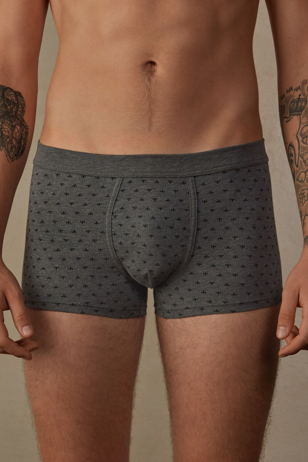 Grey - 068j - Graphite Grey Heather Lily Print Intimissimi Lily Boxers in Stretch Supima® Cotton | CIWFO1064